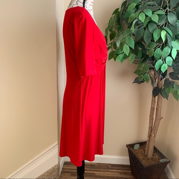 Boston Proper Twist-Front Short Sleeve Fit & Flare Dress Red Sz S - Picture 6 of 15